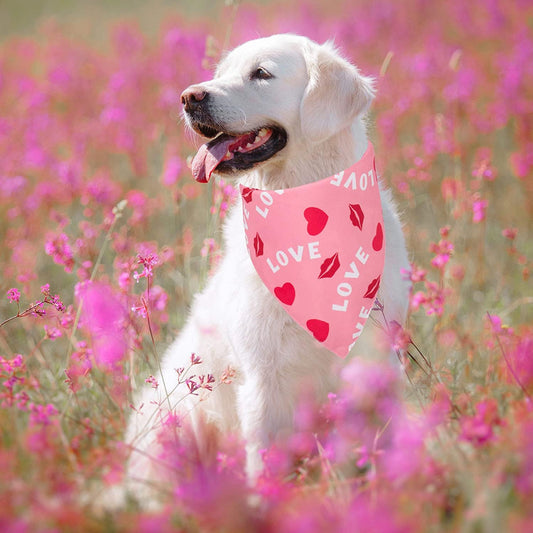 KUTKUT Valentines Day Dog Bandana | Reversible Dog Triangle Scarf | Dog Wedding Bandana Heart Love Print Pet Kerchief Accessories for Large Medium Small Dogs Cats Pets (Size: 70 x 48 x 48 cm)