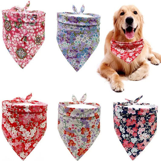 KUTKUT Floral Print, 100% Cotton Washable and Adjustable Bandana Scarf | Triangle Bibs Kerchief | for Puppy, Small Medium Large Dogs & Cats - kutkutstyle