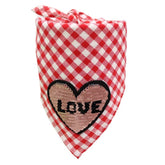 KUTKUT Decorative Dog Bandana | Sequin Heart Pet Scarf Triangle Bib | Cotton Plaid Scarf with Love Pattern | Adjustable Neckerchirf for Valentine Day - kutkutstyle