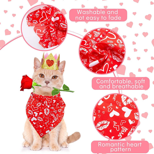 KUTKUT Valentines Day Dog Bandana | Reversible Dog Triangle Scarf | Dog Wedding Bandana Hearts Print Pet Kerchief Accessories for Large Medium Small Dogs Cats Pets (Size: 70 x 48 x 48 cm) - k