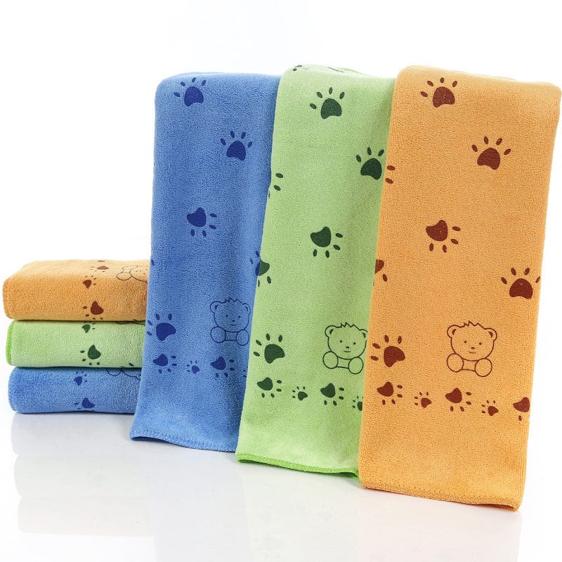 KUTKUT Pack of 3Pcs Microfiber Face Paws Towel for Puppies Kittens Dog & Cats, Super Absorbent Quick-Drying Soft Lint Free ute Paw Pattern Small Bath Towel for Pets (50 * 25cm)-Bath Towel-kutkutstyle