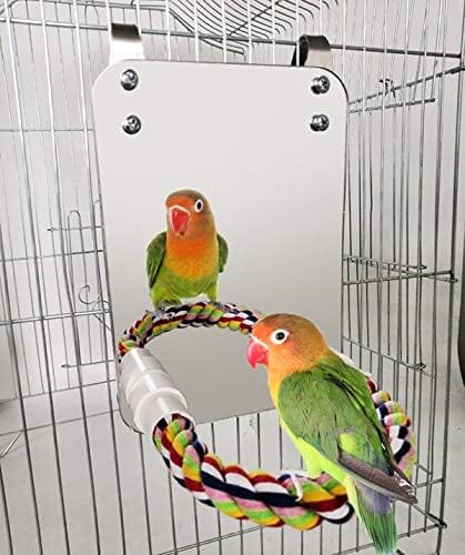 KUTKUT Stainless Steel Bird Mirror with Rope Perch Cockatiel Mirror fo