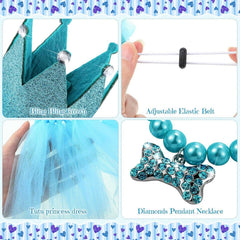 KUTKUT 4 Pieces Cute Dog Birthday Outfit with Pet Tutu Skirt Puppy Pearl Necklace Dog Crown Hat and Happy Birthday Banner for Puppy Dog Pet Cat Girl Birthday Party Supplies (Blue) - kutkutsty
