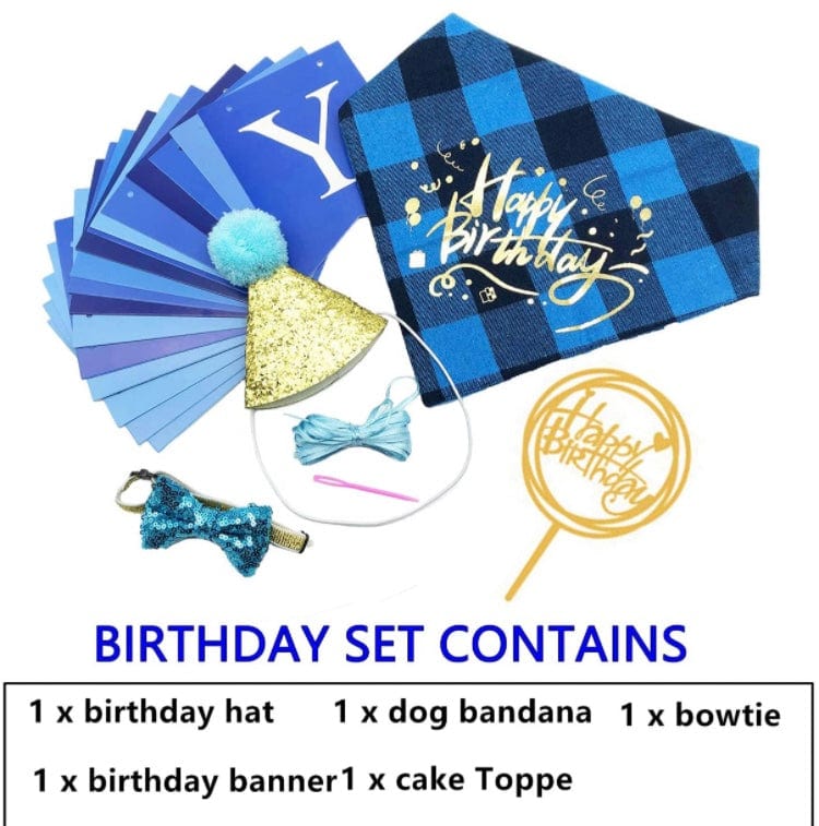 KUTKUT Dog Birthday Bandana Girl Boy - Birthday Party Supplies - Puppy Birthday Hat Scarf Happy Birthday Banner Dog Boy Girl Birthday Outfit for Pet Puppy Cat - kutkutstyle