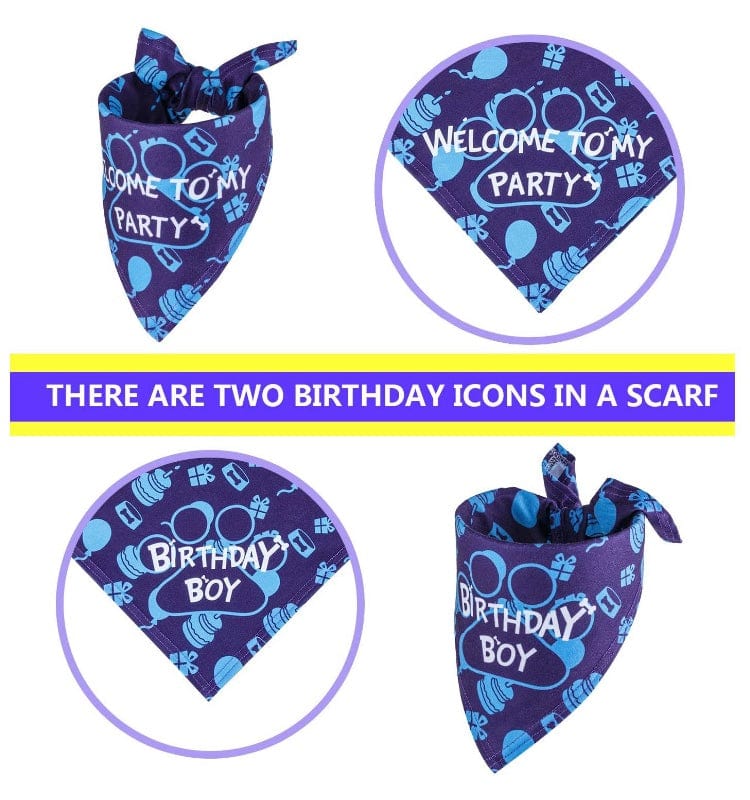 KUTKUT Dog Birthday Bandana Set | Dog Birthday Hat | Dog Birthday Bandana Scarf | Dog Print Happy Birthday Banner and 8 Piece 12 Inch Paw Print Balloons with Tape for Dog - kutkutstyle