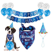 KUTKUT Dog Birthday Bandana Set | Dog Birthday Hat | Dog Birthday Bandana Scarf | Dog Print Happy Birthday Banner and 8 Piece 12 Inch Paw Print Balloons with Tape for Dog - kutkutstyle