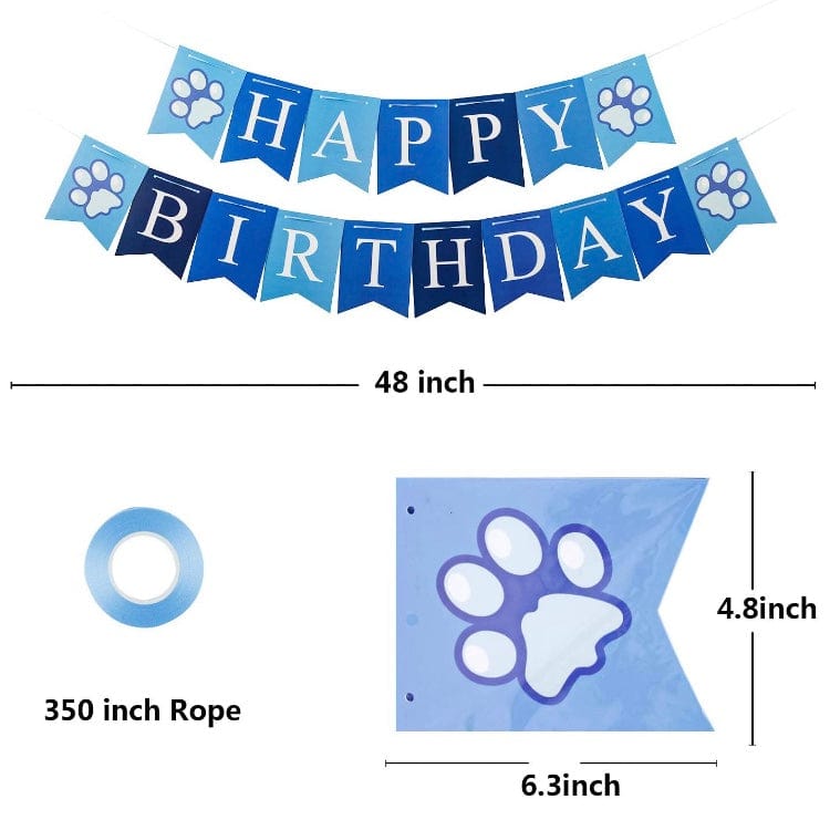 KUTKUT Dog Birthday Bandana Set | Dog Birthday Hat | Dog Birthday Bandana Scarf | Dog Print Happy Birthday Banner and 8 Piece 12 Inch Paw Print Balloons with Tape for Dog - kutkutstyle