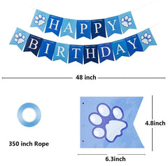 KUTKUT Dog Birthday Bandana Set | Dog Birthday Hat | Dog Birthday Bandana Scarf | Dog Print Happy Birthday Banner and 8 Piece 12 Inch Paw Print Balloons with Tape for Dog - kutkutstyle