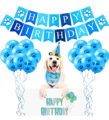 KUTKUT Dog Birthday Bandana Set | Dog Birthday Hat Dog Birthday Bandana Scarf | Shining Dog Bow Tie Collar | Dog Print Happy Birthday Banner and 10 Piece 12 Inch Paw Print Balloon with Tape f