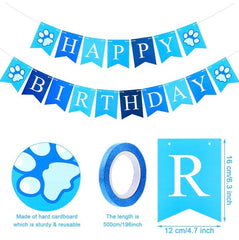 KUTKUT Dog Birthday Bandana Set | Dog Birthday Hat Dog Birthday Bandana Scarf | Shining Dog Bow Tie Collar | Dog Print Happy Birthday Banner and 10 Piece 12 Inch Paw Print Balloon with Tape f