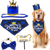 KUTKUT Dog Birthday Hats Boy Dog Birthday Party Supplies Dog Birthday Bandana Scarf Cute Bow Tie Cake Topper Party Decorations for Small Medium Large Dogs Pet and Cat 4PCS - kutkutstyle