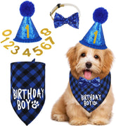 KUTKUT Dog Birthday Party Supplies Birthday Girl Dog Bandana Triangle Scarf Clothes Shirt Cute Dog Hat Dog Bow Tie Collar with 0-8 Numbers for Puppy Dog 1st Birthday Party Outfits - kutkutsty