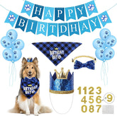 KUTKUT Dog Birthday Party Supplies, Dog Boy Birthday Hat Bandana Scarf with Cute Dog Bow Tie, Flag, Balloons for Small Medium Dogs Pets, Doggie Birthday Party Supplies Decorations - kutkutsty