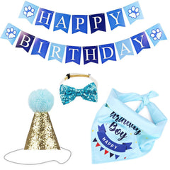 KUTKUT Dog Boy Birthday Bandana Hat Banner Set Cute Bow Tie Scarf Birthday Party Supplies Decorations - kutkutstyle