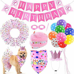 KUTKUT 17 Pcs Dog Birthday Party Supplies - Birthday Squeaky Cake Toy, Dog Birthday Hat, Dog Bandana, Birthday Banner & Balloons for Dog Birthday Party Decorations - kutkutstyle