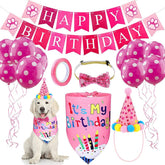 KUTKUT Dog Birthday Bandana Set |Dog Birthday Hat Dog Birthday Bandana Scarf | Shining Dog Bow Tie Collar | Dog Print Happy Birthday Banner and 10 Piece 12Inch Paw Print Balloon with Tape for