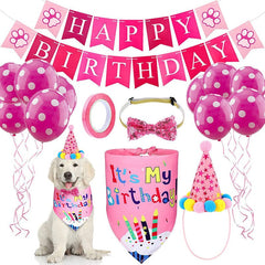 KUTKUT Dog Birthday Bandana Set |Dog Birthday Hat Dog Birthday Bandana Scarf | Shining Dog Bow Tie Collar | Dog Print Happy Birthday Banner and 10 Piece 12Inch Paw Print Balloon with Tape for