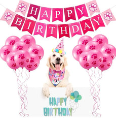 KUTKUT Dog Birthday Bandana Set |Dog Birthday Hat Dog Birthday Bandana Scarf | Shining Dog Bow Tie Collar | Dog Print Happy Birthday Banner and 10 Piece 12Inch Paw Print Balloon with Tape for