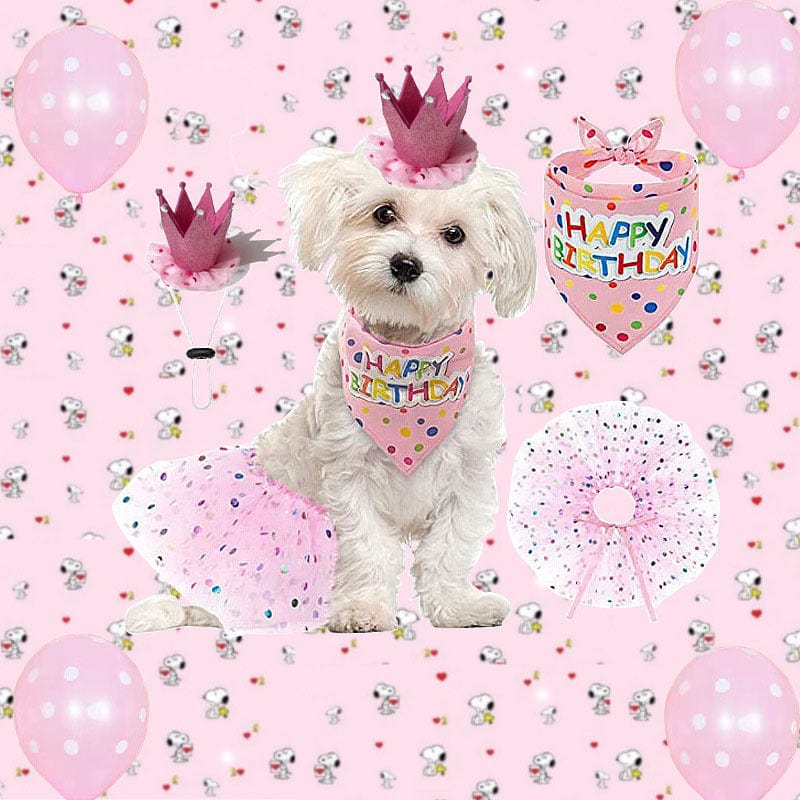 KUTKUT Dog Birthday Party Supplies Decoration - Pet Puppy Party Supplies Birthday Triangle Scarf, Hat, Tutu Skirt, Crown & 0-9 Figure Pet Happy Birthday Banner for Pet Puppy Dog Cat Girl - ku