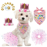 KUTKUT Dog Birthday Party Supplies Decoration - Pet Puppy Party Supplies Birthday Triangle Scarf, Hat, Tutu Skirt, Crown & 0-9 Figure Pet Happy Birthday Banner for Pet Puppy Dog Cat Girl - ku
