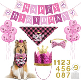 KUTKUT Dog Birthday Party Supplies, Dog Girl Birthday Hat Bandana Scarf with Cute Dog Bow Tie, Flag, Balloons for Small Medium Dogs Pets, Doggie Birthday Party Supplies Decorations - kutkutst