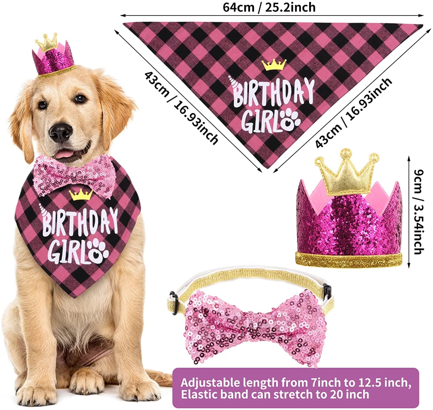 KUTKUT Dog Birthday Party Supplies, Dog Girl Birthday Hat Bandana Scarf with Cute Dog Bow Tie, Flag, Balloons for Small Medium Dogs Pets, Doggie Birthday Party Supplies Decorations - kutkutst
