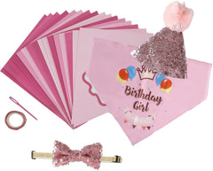 KUTKUT Dog Birthday Party Supplies, Pink Girl Dog Bandana Hat Scarfs Flag Bowtie Birthday Banner Paw Balloons Paw Foil Balloons for Girl Dog Birthday Party Decorations - kutkutstyle
