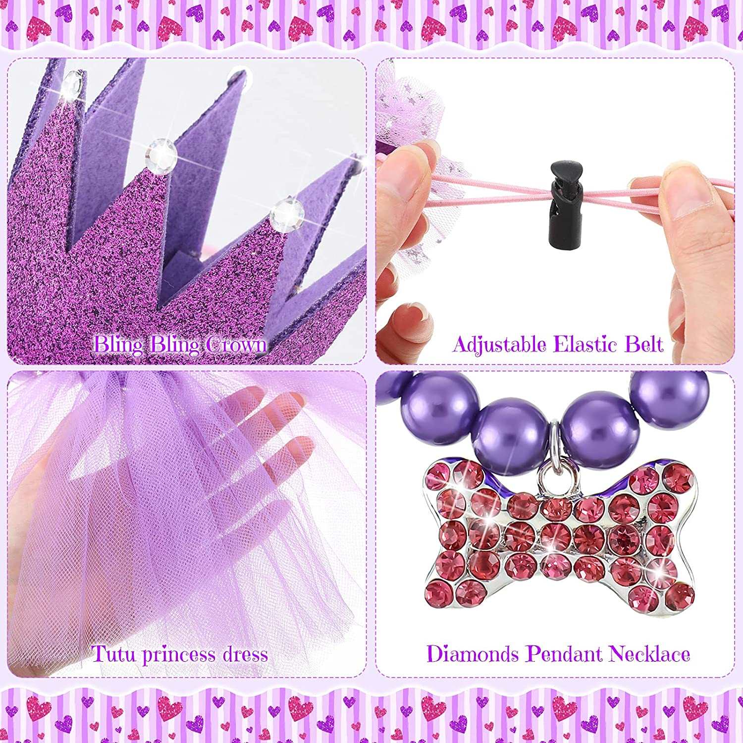 KUTKUT 4 Pieces Cute Dog Birthday Outfit with Pet Tutu Skirt Puppy Pearl Necklace Dog Crown Hat and Happy Birthday Banner (Purple) - kutkutstyle