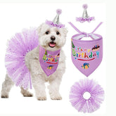 KUTKUT Dog Birthday Bandana Girl - Charming Princess Birthday Party Outfits Supplies, Purple Tutu Skirt, Hat & Bibs Scarf Set for Pet Puppy Cat - kutkutstyle