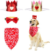 KUTKUT Valentine's Day Birthday Dog Pet Hearts Crown Headband and Red Sequin Dog Bowtie Collar Valentines Dog Bandana Pet Triangle Heart Love Bibs Scarfs Set for Dog Cat - kutkutstyle