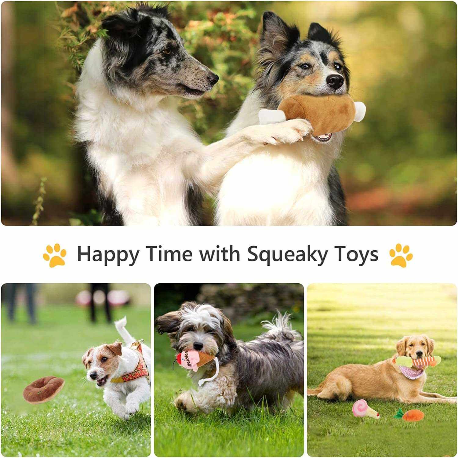 KUTKUT 11 Pcs Squeaky Dog Toys, Puppy Teething Chew Toys, Interactive Cute and Safe Stuffed Plush Squeaky Toys, Training Clicker with Wrist Strap, Durable and Washable, for Puppies and Small 