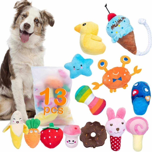 KUTKUT 13 Pcs Squeaky Plush Dog Toys-Pet Pack for Puppy Cute Toys Small Stuffed Puppy Chew Interactive Doggie ToysTooth Grinding & Training Pet Toy for Puppies and Small Dogs. - kutkutstyle