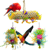 KUTKUT 3Pack Bird Chewing Shredding Toys Foraging Shredder Toy Parrot Cage Shredder Toy Bird Loofah Toys Foraging Hanging Toy for Cockatiel Conure Parrot - kutkutstyle