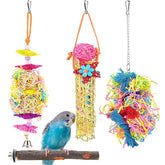 KUTKUT Bird Parrots Shredding Toys Parakeet Chewing Toys Bird Loofah Toys Parrot Cage Shredder Toys Bird Foraging Hanging Toys Bird Accessories for Parrots Lovebird Cockatiel Conure African G
