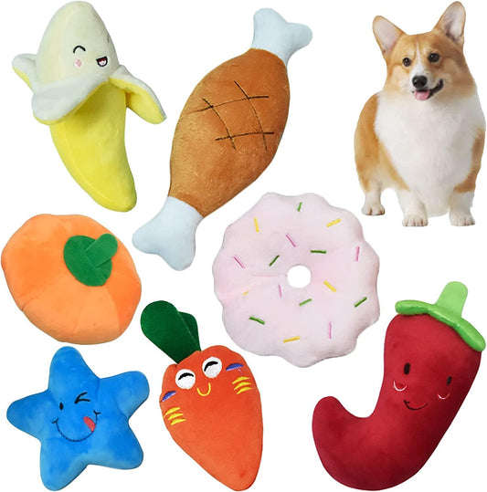 KUTKUT Combo of 7 Pcs Squeaky Dog Toys, Puppy Toys, Cute Doy Chew Toy for Puppies and Small Dogs, Soft Plush Pet Toys with Squeakers - kutkutstyle