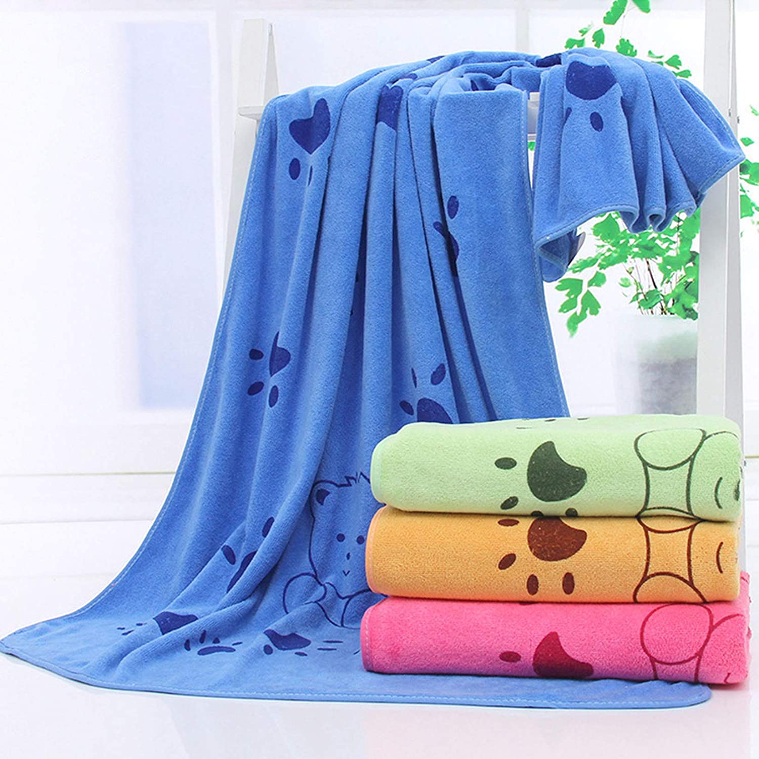 KUTKUT Dog Towel, Looluuloo Microfiber Drying Towels for Dog, Dog Bath Towel, Beach Towel, Absorbent Towel Suitable for Small and Medium Dogs (Blue: 140 x 70cm) - kutkutstyle