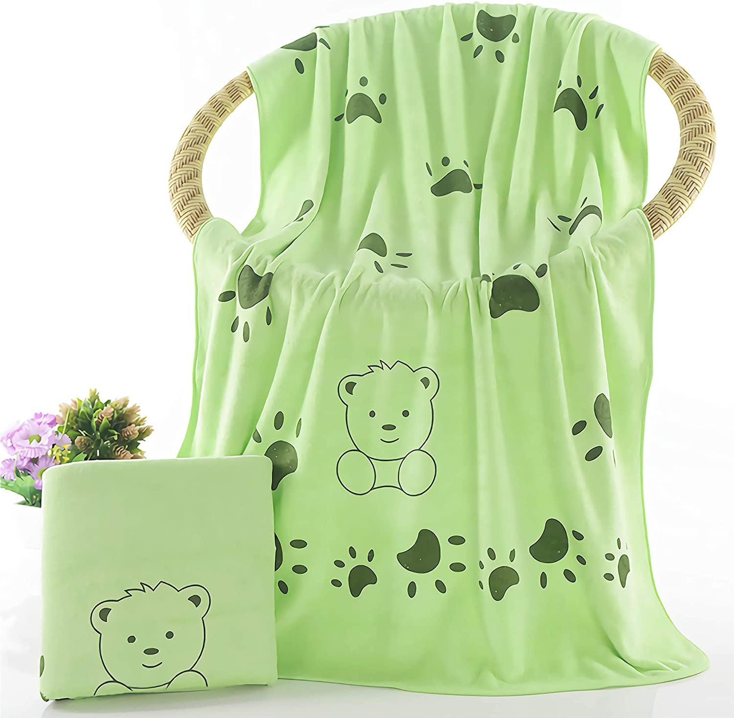 KUTKUT Dog Towel, Looluuloo Microfiber Drying Towels for Dog, Dog Bath Towel, Beach Towel, Absorbent Towel Suitable for Small and Medium Dogs (Green: 140 x 70cm)… - kutkutstyle
