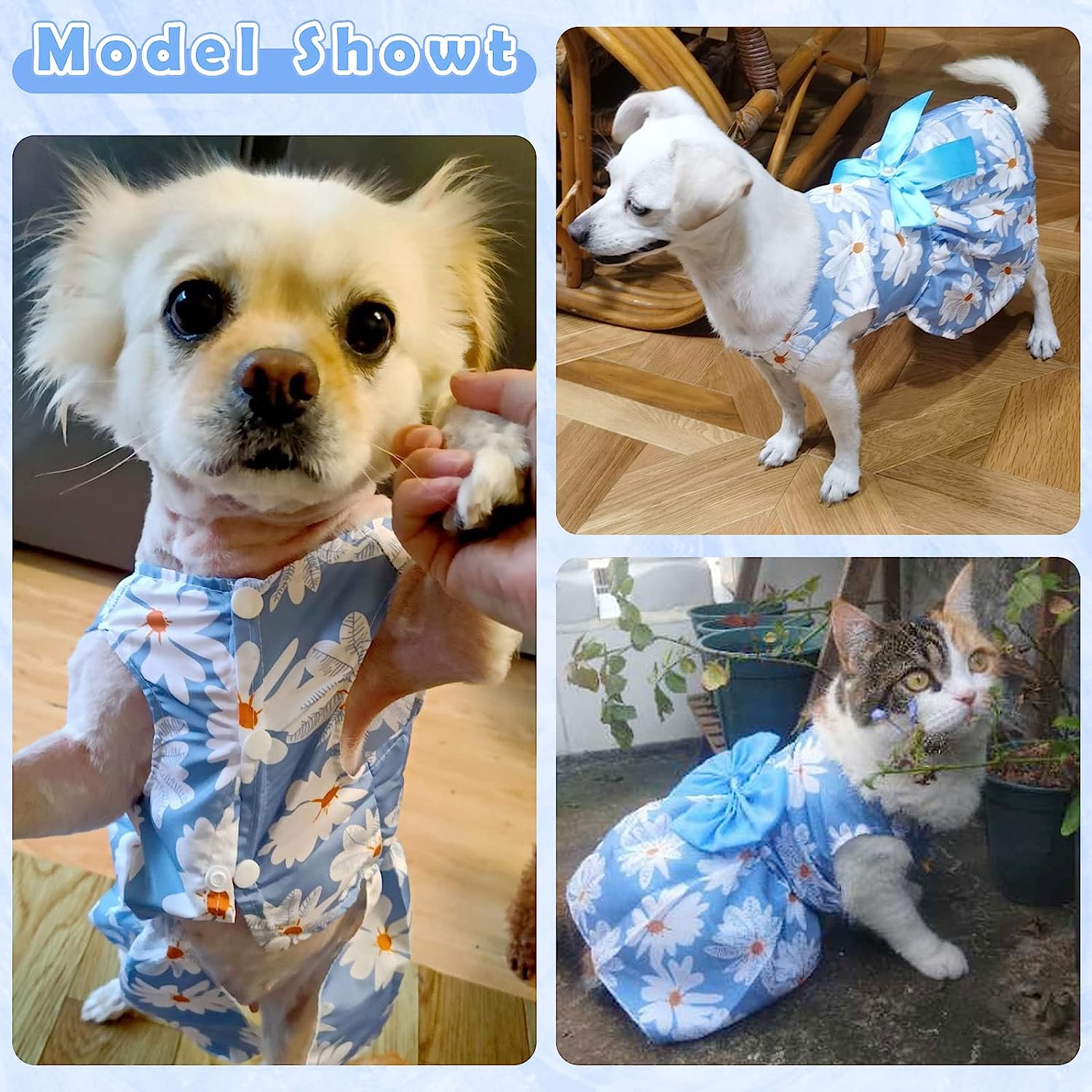 KUTKUT Cute Daisy Pattern Dog Dress with Lovely Bow Pet Apparel Dog Clothes for Small Dogs and Cats | Puppy Summer Dress Birthday Pet Apparel Dress ( Blue ) - kutkutstyle
