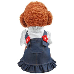 KUTKUT Cute Soft Bear Button Floral Dress for Small Dogs and Cats, Breathable Summer Dress for Yorkie, Maltese and Other Small Dogs ( Blue ) - kutkutstyle