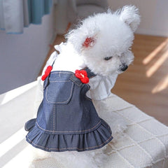 KUTKUT Cute Soft Bear Button Floral Dress for Small Dogs and Cats, Breathable Summer Dress for Yorkie, Maltese and Other Small Dogs ( Blue ) - kutkutstyle
