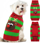 KUTKUT Dog Christmas Sweater Cute Striped Elk Dog Knitted Pullover for Small Medium Large Dogs Cats Warm Xmas Puppy Knit Jumper New Year Fall Winter Dog Clothes Outfits - kutkutstyle