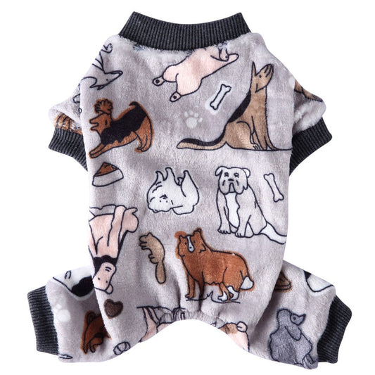 KUTKUT Dog Pajamas Coat Cat Jumpsuit Soft Velvet Doggie Jumpers Onesies Jammies Fleece Cat Apparel Pet Clothes Warm Flannel Cold Weather Puppy Small Dogs Rompers (Grey) - kutkutstyle