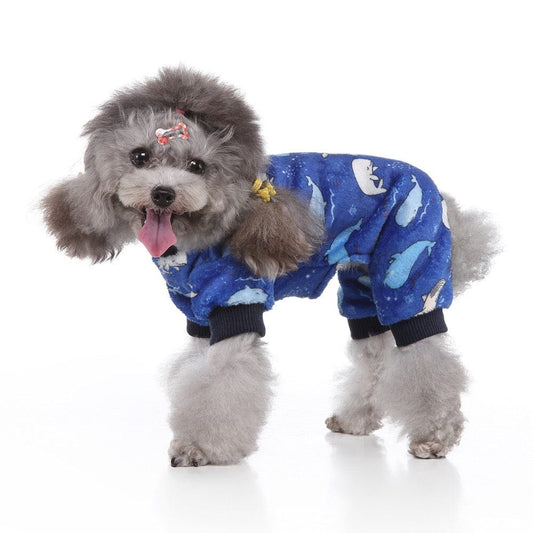 KUTKUT Dog Pajamas Coat Cat PJSJumpsuit Soft Velvet Doggie Jumpers Onesies Jammies Fleece Cat Apparel Pet Clothes Warm Flannel Cold Weather Puppy Small Dogs Rompers (Blue) - kutkutstyle