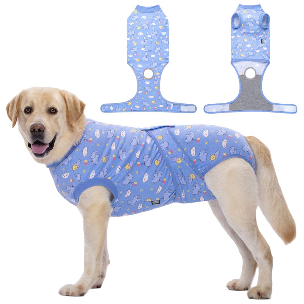 KUTKUT Large Dog Recovery Onsie,Pet Recovery Suit Doggy Bodysuits for Abdominal Wounds, Soft & Breathable Anti Licking Dogs Onesie, Cone E-Collar Alternative for Skin Damage  (Blue) - kutkuts