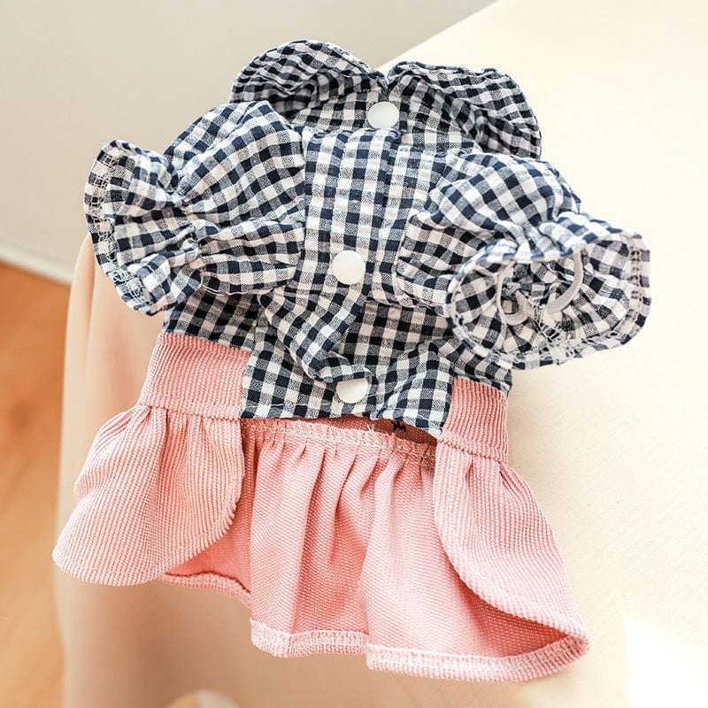 KUTKUT Plaid Collar Button Décor Skirt Dress for Small Dogs | Comfortable Pet Dog and Cat Skirt Clothes for Small Dogs Paillons, Yoriki, Maltese ( Pink)…-Clothing-kutkutstyle