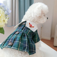 KUTKUT Red Plaid Sailor Collar Button Décor Dress for Small Dogs | Cute Skirt Dress for Puppy, Cats & Dogs for Pomeranian, Paillons, Yoriki, Maltese etc (Green)-Clothing-kutkutstyle
