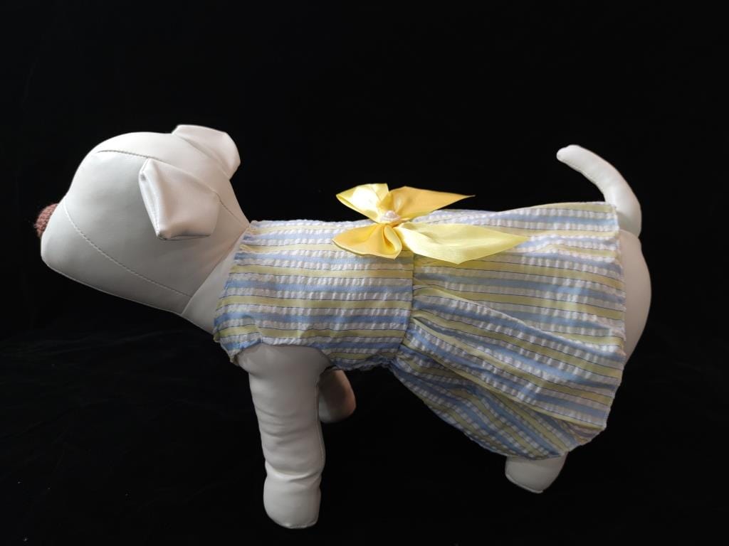 KUTKUT Small Dog Dress Girl Puppy Clothes Female Princess Tutu Striped Skirt Summer Shirt for Shih tzu, Maltese Cat Pet Apparel Outfits  ( Yellow ) - kutkutstyle