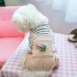 KUTKUT Small Dogs Jumpsuits With Pocket, Non Sticky Hair Pullover Puppy Four -Legged Bodysuit Clothes, Striped Patchwork Puppy Romper Costume - kutkutstyle