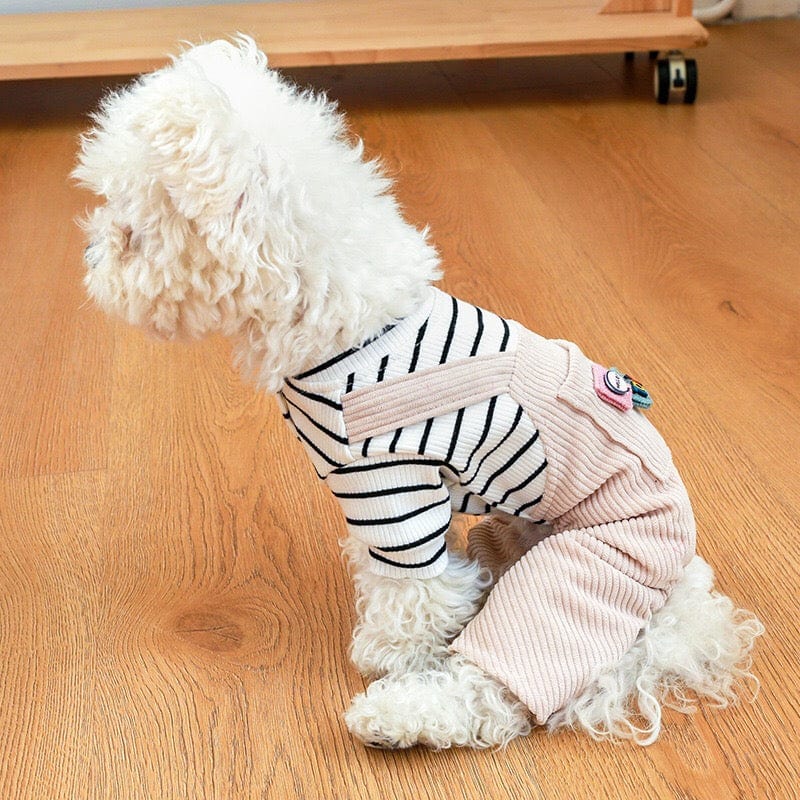 KUTKUT Small Dogs Jumpsuits With Pocket, Non Sticky Hair Pullover Puppy Four -Legged Bodysuit Clothes, Striped Patchwork Puppy Romper Costume - kutkutstyle