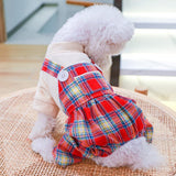 KUTKUT Small Dogs Jumpsuits With Pocket, Non Sticky Hair Pullover Puppy Four -Legged Clothes, Plaid Pattern Puppy Romper Bodysuit Costume - kutkutstyle